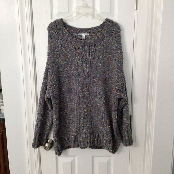 Women’s Seven7 Gray Confetti Crew Neck Plus Size XX Sweater with Ruffle Detail - Picture 1 of 8